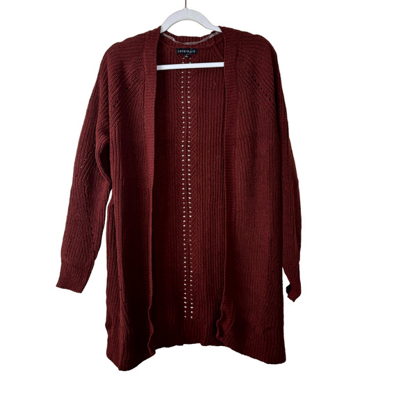 Love Ellie Burgundy Anna Pointelle Detail Cardigan Sweater NWT Size Medium - Picture 3 of 9